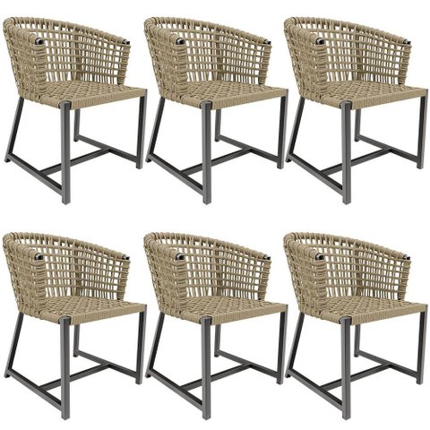 Kit 06 Cadeiras Decorativas Para Área Gourmet Cozinha Corda Náutica Belize D04 Bege - Lyam Decor