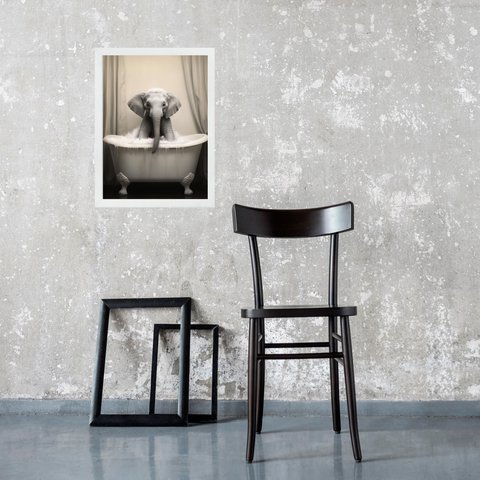 Quadro para Banheiro Elefante - Hora do Banho 45x34cm:moldura Branca