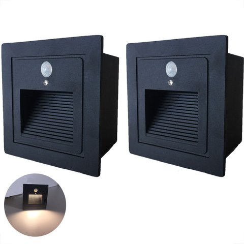 2 Balizador Led Embutir Sensor Presença Parede Preto Lup72