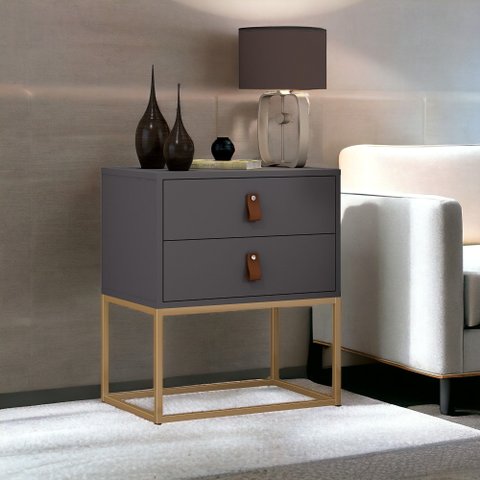 Mesa de Cabeceira Unic 45 com Base Dourado:cinza/dourado