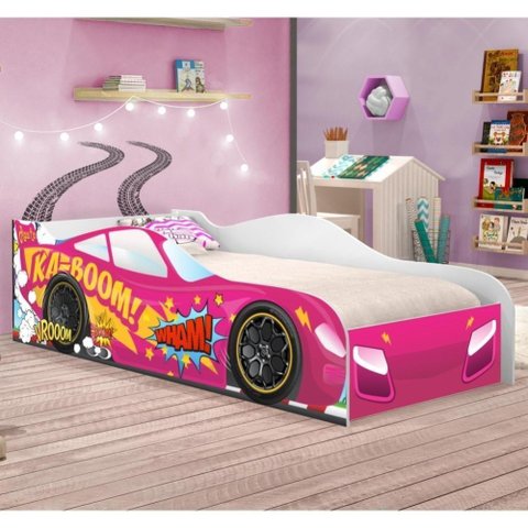 Cama Carro Vrooom Pink Solteiro com Colchão