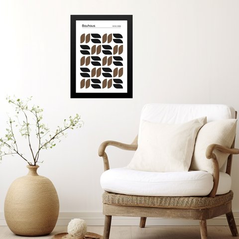 Quadro Bauhaus Marrom e Preto - Grãos 45x34cm:moldura Preta