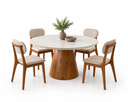 Ver imagem 1 de Conjunto Sala de Jantar 4 Lugares Mesa Redonda Conne Tampo com Vidro e 4 Cadeiras Madeira Maciça Lin