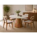 Ver imagem 2 de Conjunto Sala de Jantar 4 Lugares Mesa Redonda Conne Tampo com Vidro e 4 Cadeiras Madeira Maciça Lin