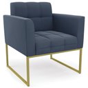 Ver imagem 1 de Poltrona Decorativa Base Industrial Dourado Ana Suede Azul Marinho - Ibiza