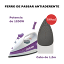 Ver imagem 2 de Ferro de Passar Roupas Elétrico a Vapor BlackDecker Base Antiaderente Roxo FX1000 110/127V