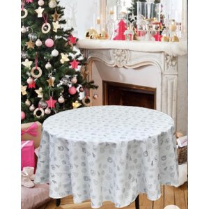 Toalha de Mesa Redonda Enfeites de Natal em Jacquard - D180cm