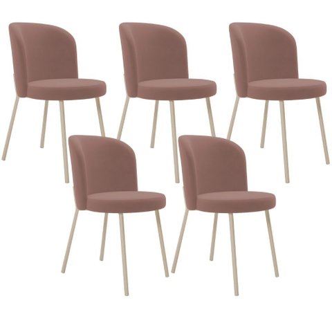 Kit 05 Cadeiras para Sala de Jantar Cozinha Estofada Gavi Arena L02 Suede Rosê - Lyam Decor