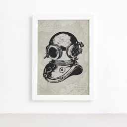 Quadro Vintage Náutico Mergulho Moldura Branca 33x43cm - 2 Quadro Vintage Náutico Mergulho Moldura Branca 33x43cm - 2