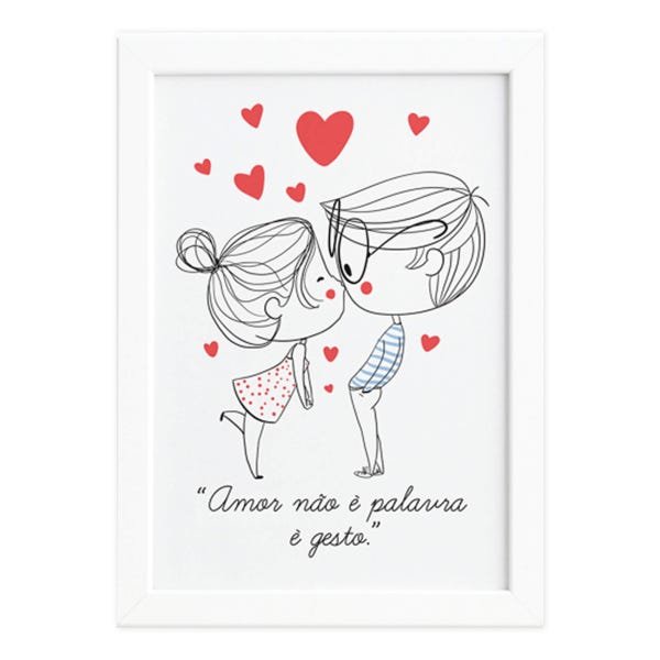 Quadro para Quarto Frase Amor Gesto Moldura Branca 22x32cm