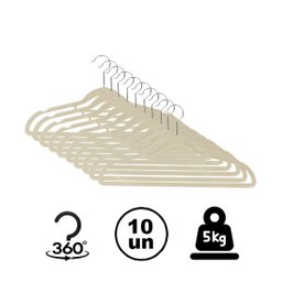 Kit com 10 Cabides Slim de Veludo - Organização e Sofisticação Cor:bege - 4