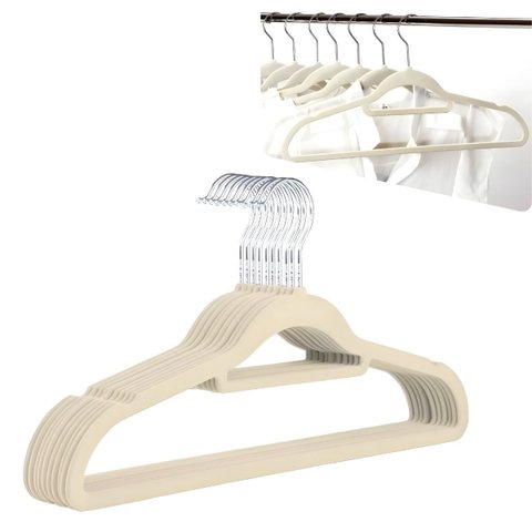 Kit com 10 Cabides Slim de Veludo - Organização e Sofisticação Cor:bege