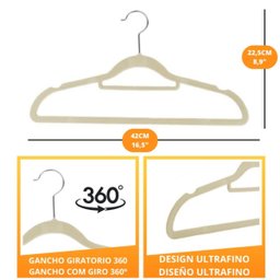 Kit com 10 Cabides Slim de Veludo - Organização e Sofisticação Cor:bege - 6