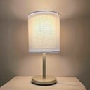 Ver imagem 3 de Luminária de Mesa Cúpula Dupla Linho Pérola Base Bronze Slim