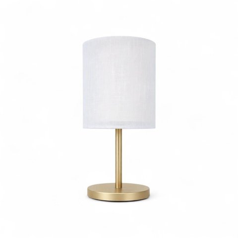 Luminária de Mesa Cúpula Dupla Linho Pérola Base Bronze Slim