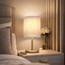 Ver imagem 2 de Luminária de Mesa Cúpula Dupla Linho Pérola Base Bronze Slim