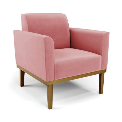 Poltrona Decorativa Isabella Pés Fixo em Madeira Castanho Suede Rose G19 - Gran Belo