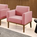 Ver imagem 2 de Poltrona Decorativa Isabella Pés Fixo em Madeira Castanho Suede Rose G19 - Gran Belo