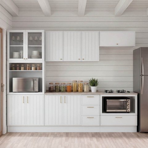Cozinha Modulada 6 Peças com Tampo com Cristaleira Marselha CabeCasa MadeiraOriginals