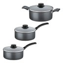 Ver imagem 1 de Kit Com 3 Panelas Antiaderente Tampa de Vidro 16 Cm, 18 Cm e 20 Cm Tramontina Turim Grafite