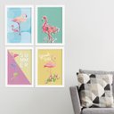 Ver imagem 2 de Quadros Flamingos Moldura Branca 4un 22x32cm