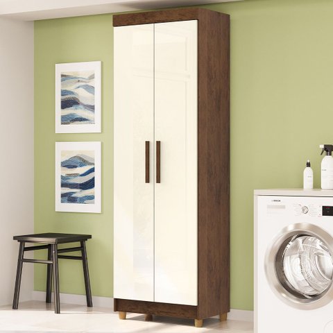 Armário Multiuso 2 Portas 60cm Hebrom V01 Imbuia Champanhe - Lyam Decor