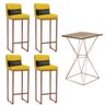 Kit Mesa Bistrô Lucca e 4 Banqueta Lucca Tampo Carvalho Ferro Bronze Sintético Amarelo e Almofada Ci - 1