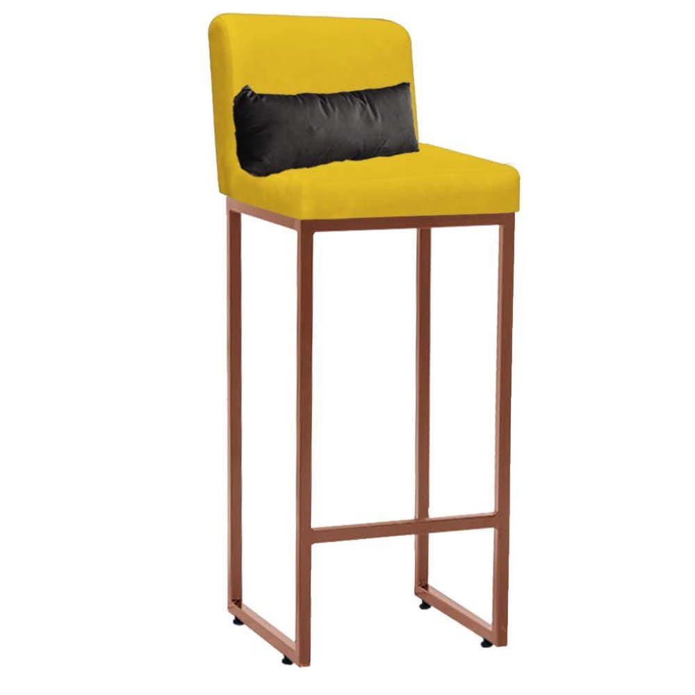 Kit Mesa Bistrô Lucca e 4 Banqueta Lucca Tampo Carvalho Ferro Bronze Sintético Amarelo e Almofada Ci - 3