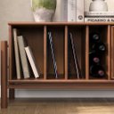 Ver mais imagens de Rack Sala Rattan 185 cm Nichos para Vinil TV 75 Madeira Castanho Mona Idimex
