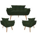 Ver imagem 1 de Kit Namoradeira + 2 Poltronas Decorativa Opala Suede Verde Pés Madeira Mz Decor