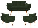 Ver imagem 1 de Kit Namoradeira + 2 Poltronas Decorativa Opala Suede Verde Pés Madeira Mz Decor