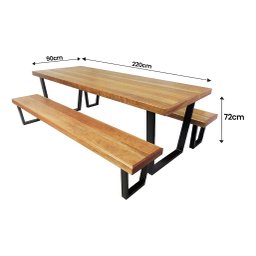 Jogo Mesa e 2 Bancos Industrial Diamond 2,20m Ferragem Preta - 4