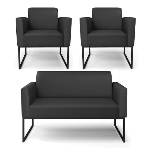Sofá Namoradeira com 2 Poltronas Base Industrial Preto Marisa Corino  