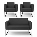 Ver imagem 1 de Sofá Namoradeira com 2 Poltronas Base Industrial Preto Marisa Corino