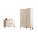 Ver imagem 2 de Quarto Infantil Guarda-Roupa 3 Portas e Cômoda 3 Gavetas Retrô 100% MDF Melinda Off White