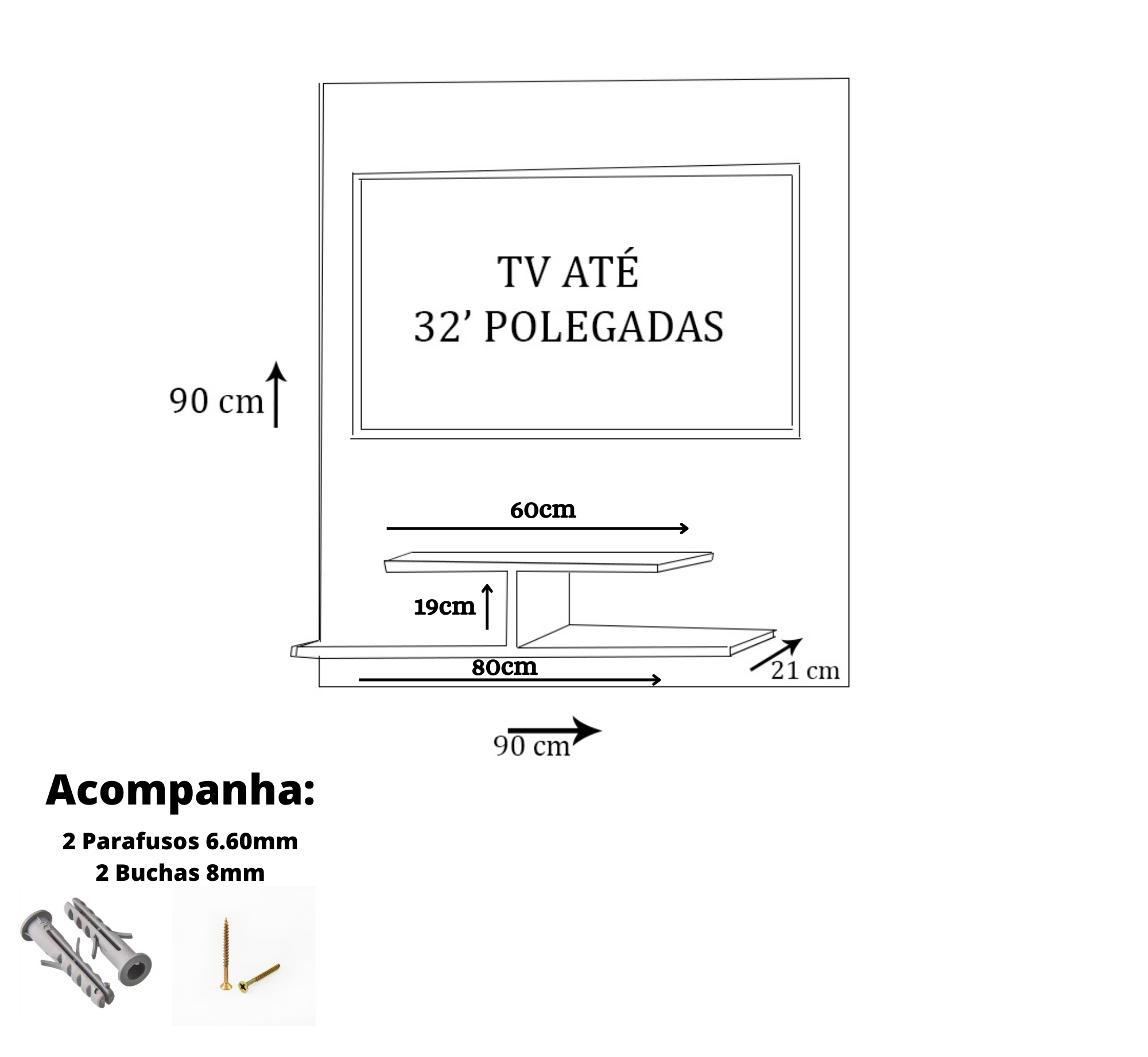 Painel para Tv até 32 Polegadas Preto em Mdf - 2