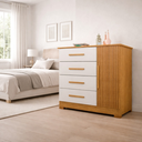 Ver imagem 1 de Cômoda para Quarto Sapateira Malibú 4 Gavetas Porta e Prateleira Interna - JM3 Móveis:Freijó/Off