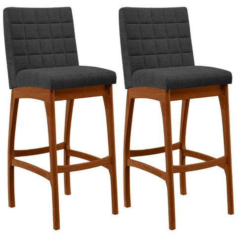 Kit 02 Banquetas Altas Para Cozinha Sala De Jantar Fixa Mila L02 Bouclê Preto - Lyam Decor
