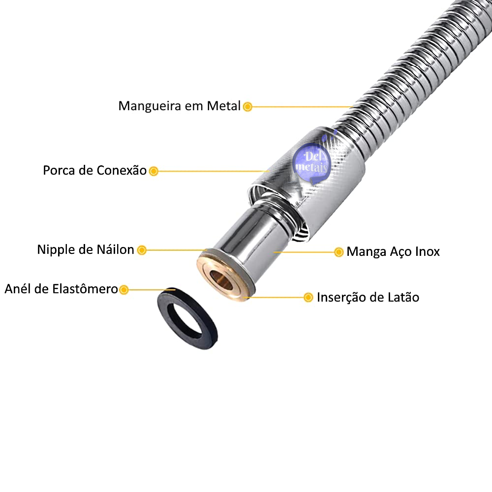 Mangueira Flexivel de Metal Cromado para Ducha Higiênica com 1,2 Mt Casagrande Mundial - 3