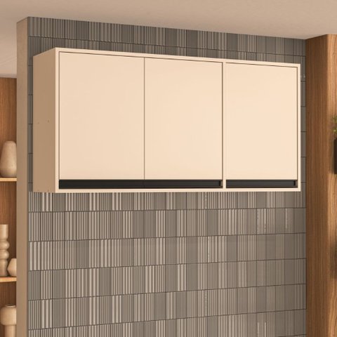 Armário Aéreo 3 Portas 120cm Koya Creme Politorno Móveis