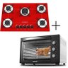 Fogão Cooktop 5 Bocas Vermelho + Forno de Eletrico 48 Litros 127v - 1
