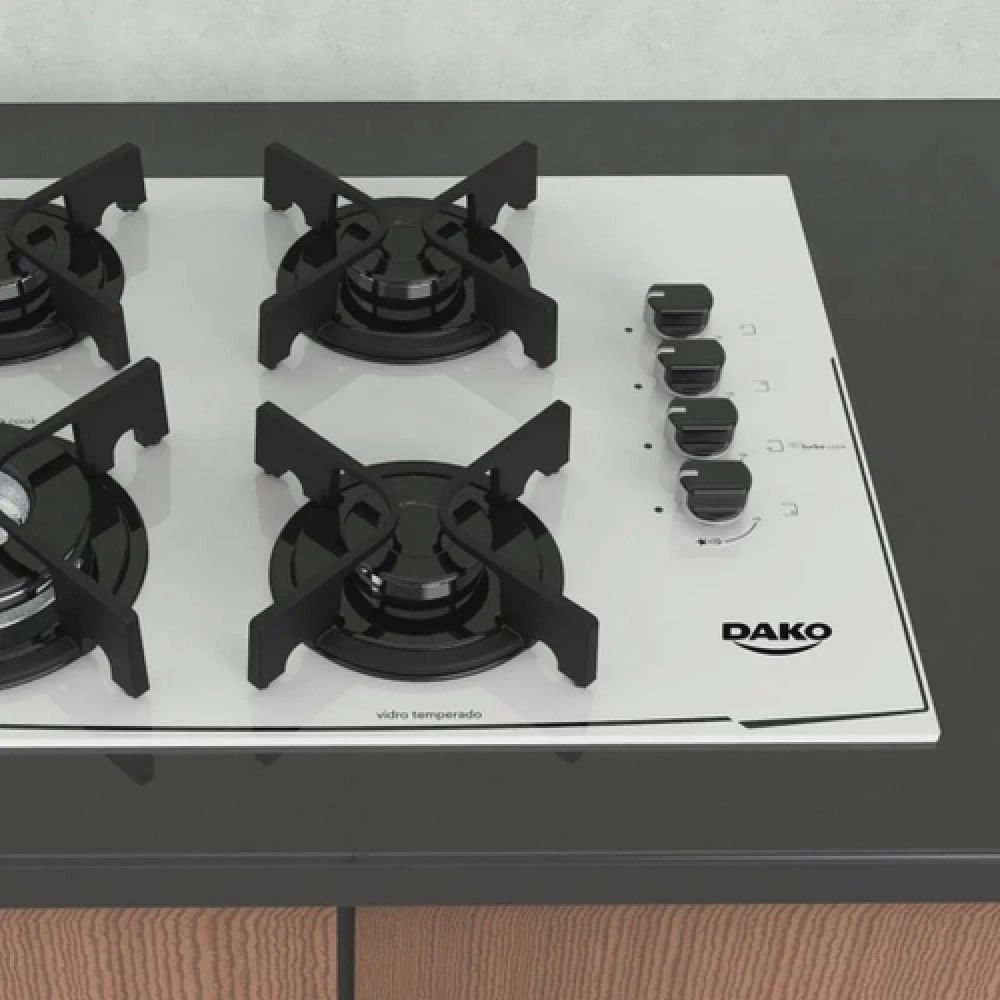 Cooktop Dako 4 Bocas Glass Turbo Cook com Mesa de Vidro e Tripla Chama