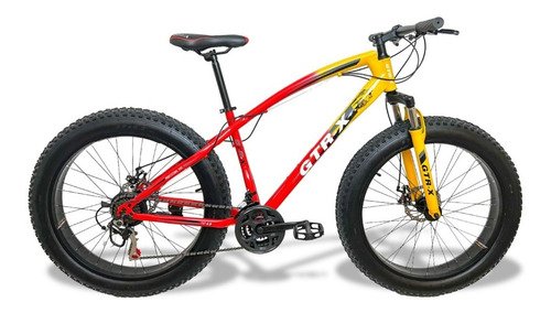 Bicicleta Fat Bike GTR-X Aro 26 Pneus 4.0 Freios a Disco Câmbios Shimano - Laranja/Vermelha