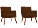 Ver imagem 1 de Kit 2 Poltronas Decorativa Cecília Couro Marrom Pés Madeira Ms Decor