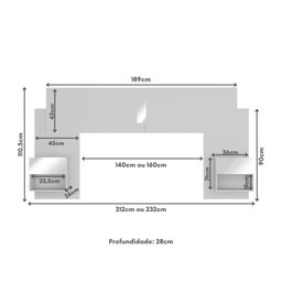 Cabeceira Casal/Queen com Espelhos e 2 Mesas de Cabeceira 232cm Multimóveis MP4324  - 7