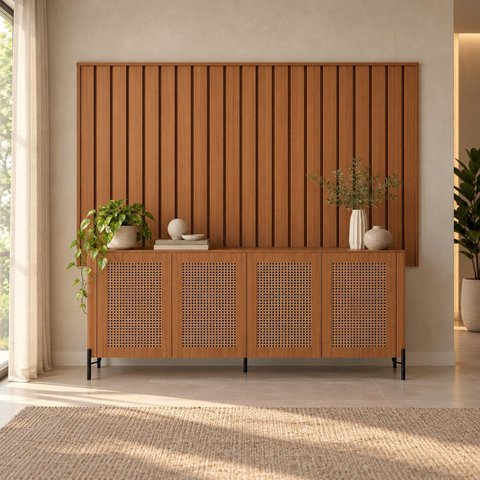 Kit Smart com Buffet Bend Sextavado Principal Incolar Cedro Metal Preto