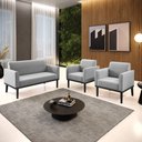 Ver imagem 1 de Conjunto 2 Poltronas e 1 Namoradeira Decorativa Isabella Pés Fixo em Madeira Preto Suede Cinza G19 -