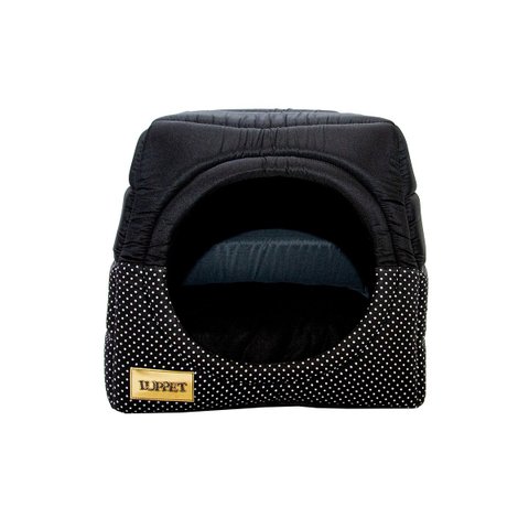 Cama Iglu e Toca para Cachorro Luppet Luxo Preto Poa - G