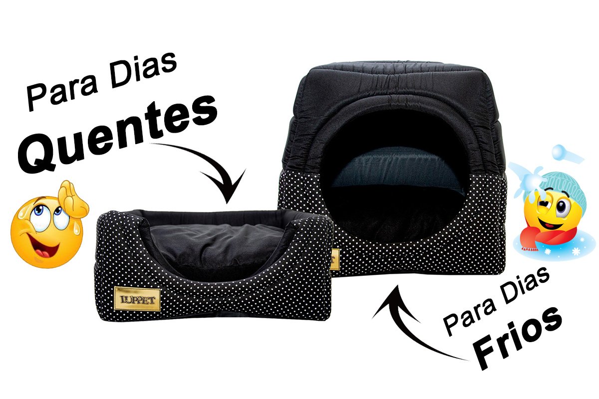 Cama Iglu e Toca Para Cachorro Luppet Luxo Preto Poa - G - 6