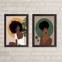 Ver imagem 2 de Kit 2 Quadros Boho Mulheres Beleza negra 33x24cm - com Vidro:madeira Preta